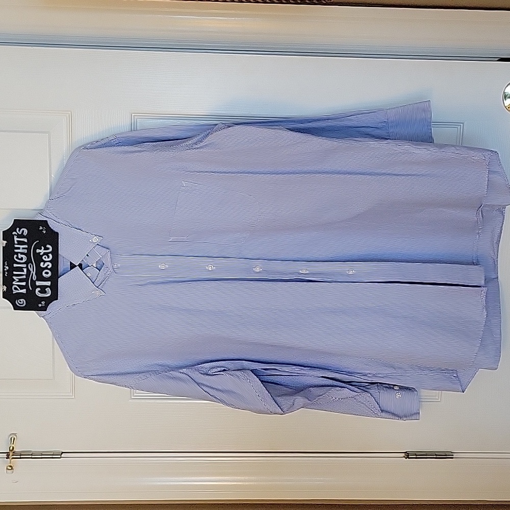 Tommy Hilfiger Dress Shirt 17 1/2 32-33 Blue White Stripe Long Sleeve